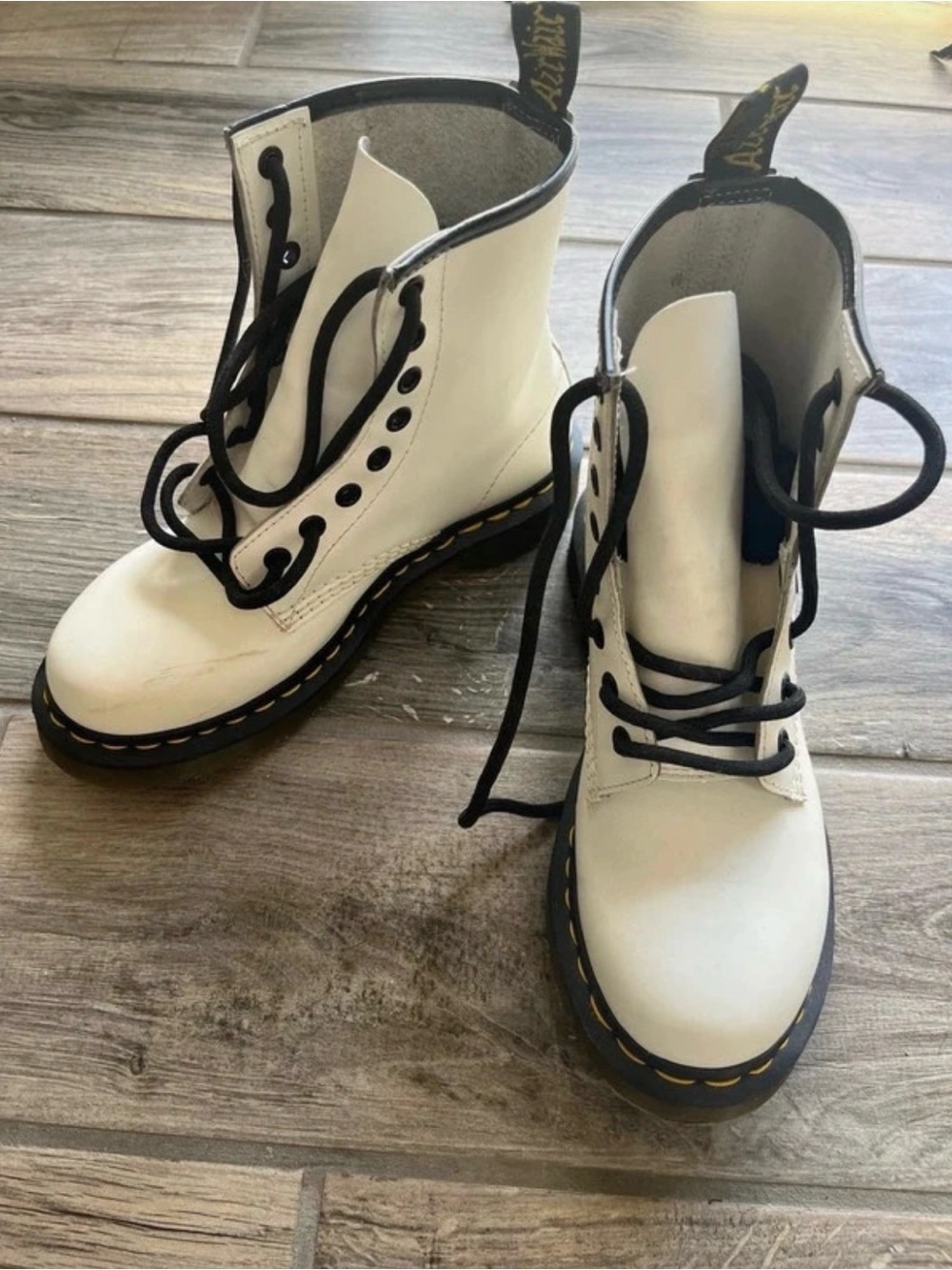 Dr. Martens White Combat Boots with Black Laces